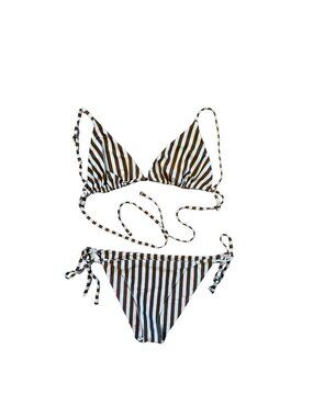 MIKOH Brown White Stripe Triangle String Bikini Set XL